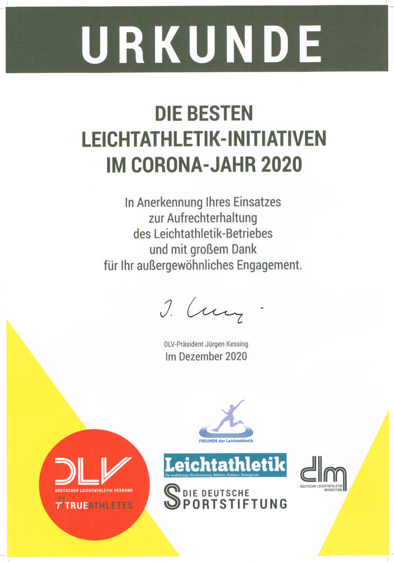 Deutscher Leichtathletik-Verband ehrt Corona-Engagement